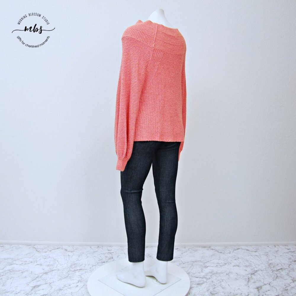 Free People Emmy Mock Neck Oversize Long Sleeve Knit Sweater Orange Women M‎ - Picture 2 of 12